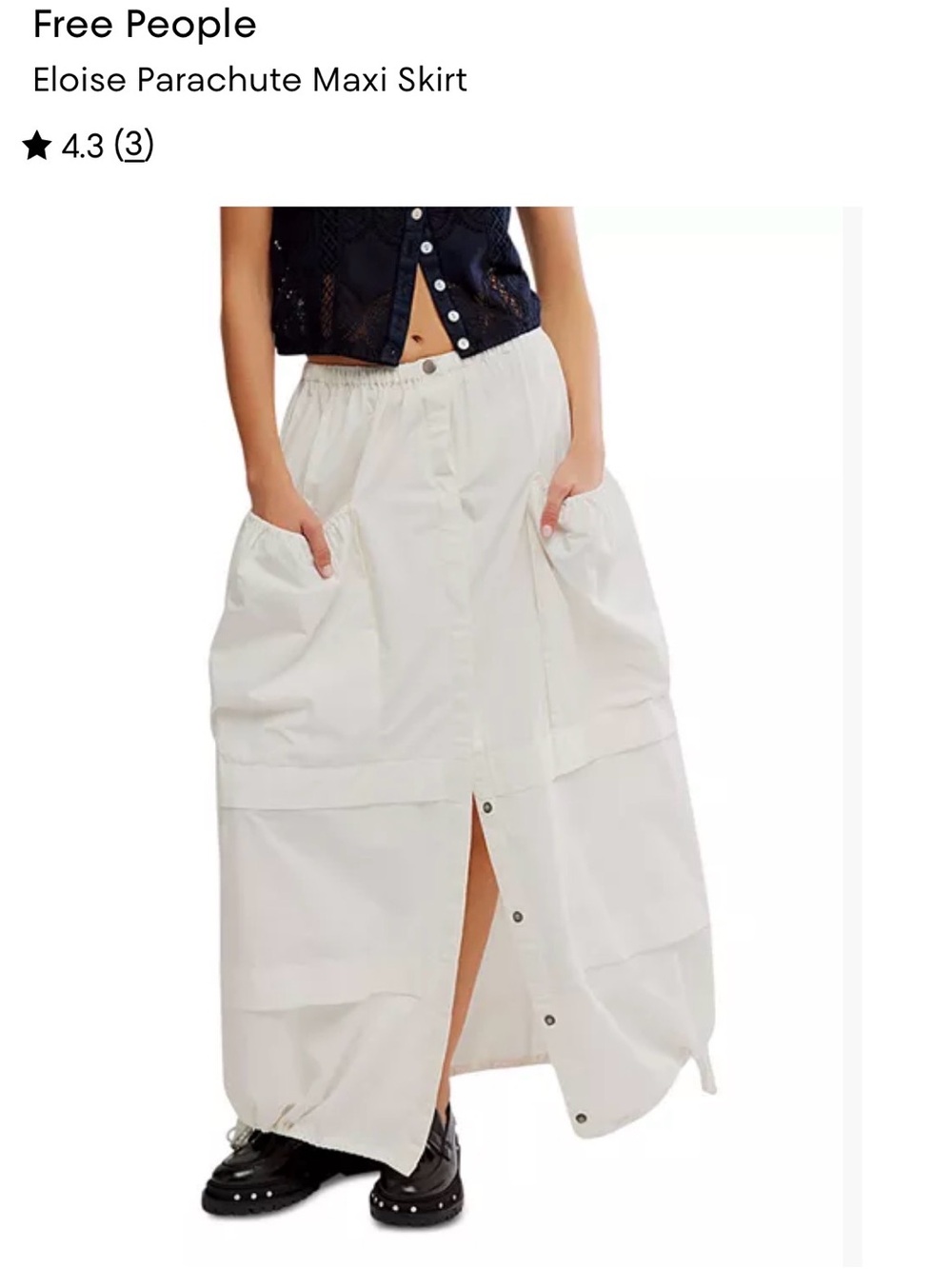 Free People White Parachute Maxi Skirt with Front Snap Placket